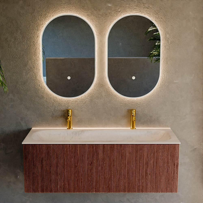 MONDIAZ KURVE-DLUX 120cm badmeubel kleur Ruby met 1 lade en 0 deuren. Wastafel BIG LARGE Midden 2 kraangaten Meli.