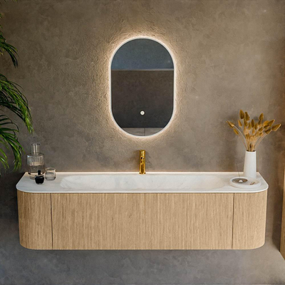 MONDIAZ KURVE-DLUX 170cm Meuble salle de bain avec module 25 G et D - couleur Oak - 1 tiroir - 2 portes - vasque BIG LARGE centre - 1 trou de robinet - couleur Opalo