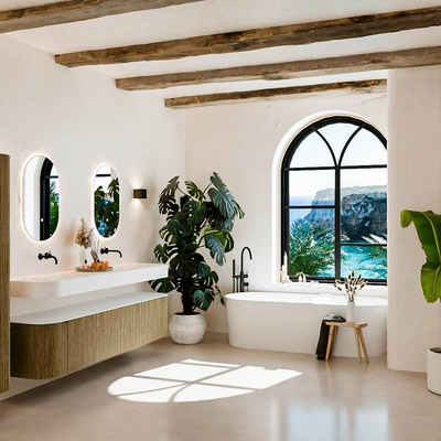 MONDIAZ THOR 200cm meuble de salle de bains arrondi gauche + droite couleur Dusk avec 2 tiroirs et 2 portes. Vasque suspendue CLOUD Double sans trou de robinet couleur Talc.