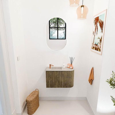 Mondiaz JOYA-DLUX 61.6cm toiletmeubel - ronding rechts kleur Dusk - Wastafel FAYE positie Links 1 kraangat kleur Opalo.