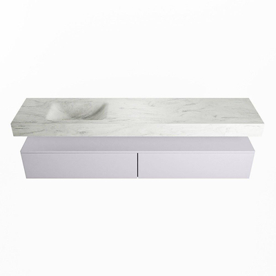 Mondiaz ALAN-DLUX Ensemble de meuble - 200cm - meuble Cale mat - 2 tiroirs - Lavabo Cloud Opalo suspendu - vasque Gauche - 0 trous de robinet