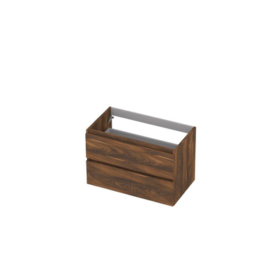 INK Wastafelonderkast - 80x40x52cm - 2 lades - greeploos - met houten keerlijst - MFC - Noten