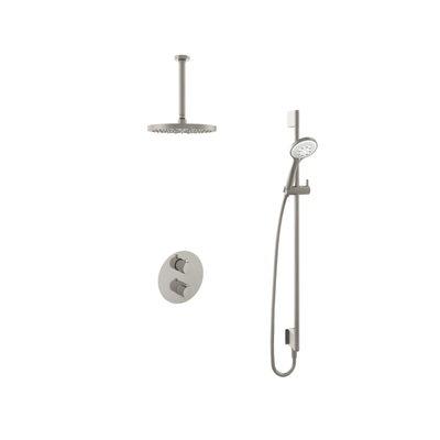 Hotbath Buddy IBS - Regendoucheset - 30cm plafondarm - 25cm ronde hoofddouche - 3 standen handdouche - glijstang - 2-weg-omstel - geborsteld nikkel (RVS)