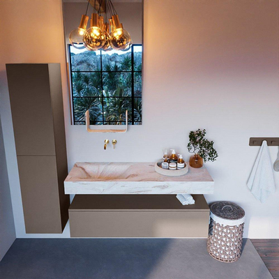 MONDIAZ ALAN - DLUX Ensemble meuble de salle de bains - 130cm - sous-meuble - Smoke - 1 tiroir - lavabo suspendu - vasque à gauche - 0 trous de robinet - Frappe