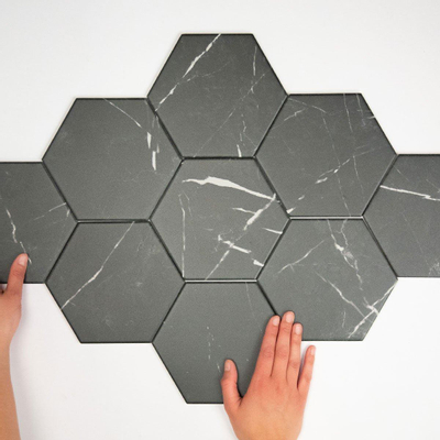 Terravito Jorina wand- en vloertegel - 15x17cm - 9mm - Zeshoek - Marmerlook - Zwart mat