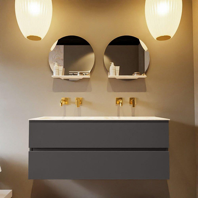 Mondiaz VICA-DLUX ensemble de meuble de salle de bain - 120cm - meuble sous-vasque gris foncé - 2 tiroirs - lavabo encastré cloud double - sans trous de robinet - version haute de 60cm - ostra