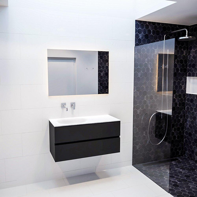 Mondiaz VICA ensemble de meuble de salle de bain - 100cm - meuble sous lavabo urban - 2 tiroirs - lavabo moon gauche - sans trou de robinet XL version 60cm de haut