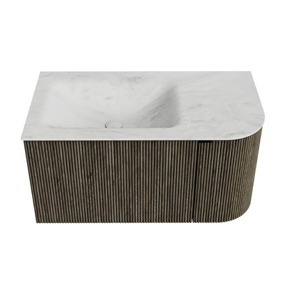 Mondiaz KURVE-DLUX Badkamermeubelset - 85x46x40cm - 1 lade - 1 deur - wastafel solid surface - links - 1 kraangat - Shadow
