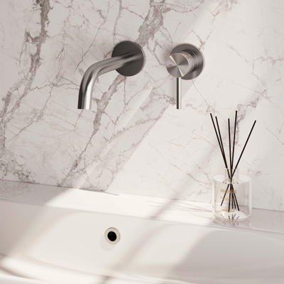 BRAUER Brushed Edition Wastafelmengkraan inbouw - gebogen uitloop links - hendel lang smal - inclusief inbouwdeel - model A 1 - PVD - geborsteld RVS