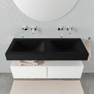 MONDIAZ ALAN 120cm - meuble bas - talc - 2 tiroirs - lavabo suspendu - 2 bassins - 0 trous de robinet - urban