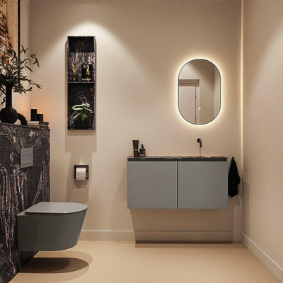 MONDIAZ TURE-DLUX Meuble toilette - 100cm - Smoke - EDEN - vasque Lava - position droite - sans trou de robinet