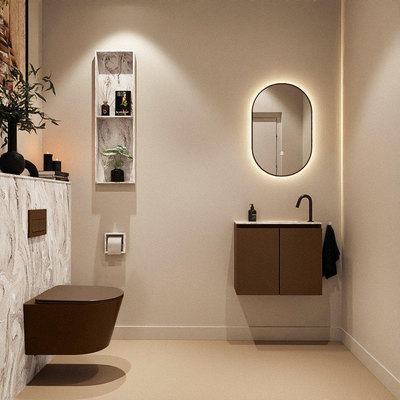 MONDIAZ TURE-DLUX Meuble toilette - 60cm - Rust - EDEN - vasque Glace - position droite - 1 trou de robinet