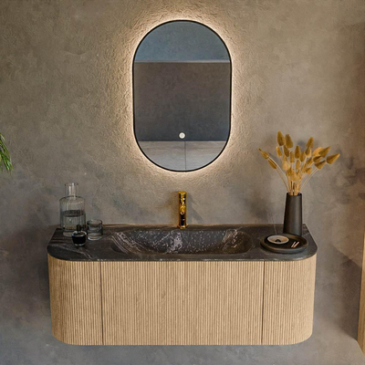 MONDIAZ KURVE-DLUX 120cm Meuble salle de bain avec module 25 G et D - couleur Oak - 1 tiroir - 2 portes - vasque BIG SMALL centre - 1 trou de robinet - couleur Lava