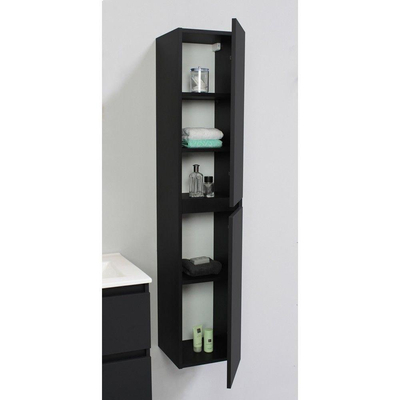 Basic Bella Armoire colonne haute 2 portes sans poignées 145x30x30cm Flat Pack Noir mat