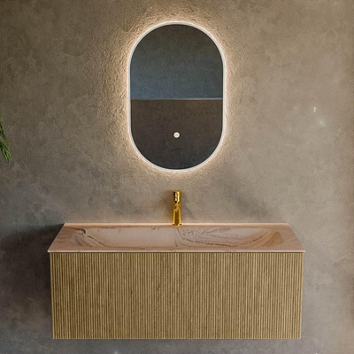 MONDIAZ KURVE-DLUX 110cm badmeubel kleur Dusk met 1 lade en 0 deuren. Wastafel BIG MEDIUM Midden 1 kraangat Arena.