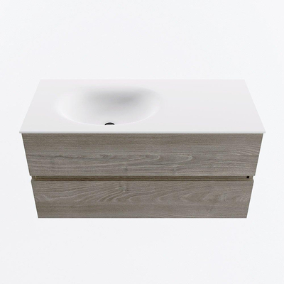 Mondiaz VICA ensemble de meuble de salle de bain - 100cm - meuble sous-vasque marron clair gris - 2 tiroirs - lavabo lune gauche - sans trous de robinet - version haute de 60cm - talc