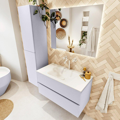 Mondiaz VICA ensemble de meuble de salle de bain - 90cm - meuble sous-vasque cale - 2 tiroirs - lavabo cloud milieu - 1 trou de robinet - version haute de 60cm - talc