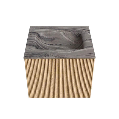 MONDIAZ KURVE-DLUX Meuble de salle de bains 50cm couleur Oak avec 1 tiroir et 0 porte. Lavabo GRUNNE Central sans trou de robinet Sombra.