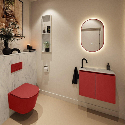 MONDIAZ TURE-DLUX 60cm toiletmeubel Fire. EDEN wastafel Opalo positie links. Met 1 kraangat.