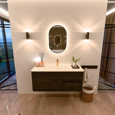 Mondiaz CIRO-DLUX Badkamermeubelset - 120x45x50cm - Solid surface wastafel Ostra - 1 wasbak Midden - 1 kraangat - 2 lades - Shadow