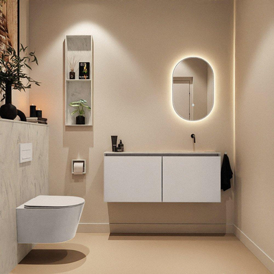 MONDIAZ TURE-DLUX Meuble de toilettes 120 cm Linen. Lavabo EDEN Opalo position droite. Sans trou de robinet.