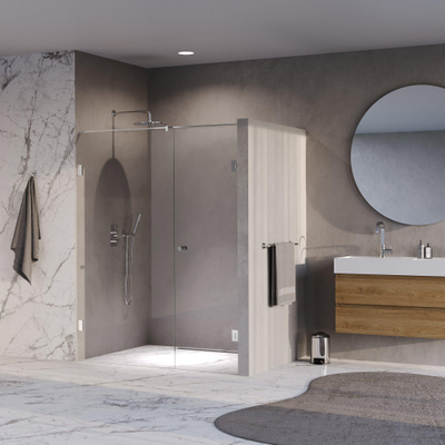 BRAUER Void Carving Nisdeur - 2-delig - 160x200cm - 70cm draaideur aan muur - glascoating - omkeerbaar - helder glas - Chroom