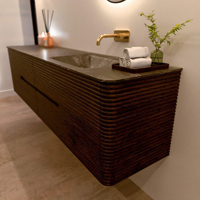 Mondiaz CIRO-DLUX Badkamermeubelset - 190x45x50cm - Solid surface wastafel Lava - 1 wasbak Rechts - zonder kraangaten - 4 lades - Walnut