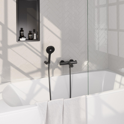 Robinet de baignoire Brauer Gunmetal Edition - ensemble de douche - douchette ronde 3 positions - bouton lisse - PVD - gunmetal brossé