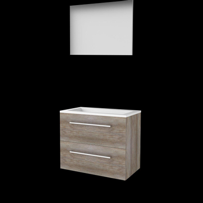 Basic-Line Basic 46 ensemble de meubles de salle de bain 80x46cm avec poignées 2 tiroirs vasque acrylique 0 trous de robinetterie miroir mfc scotch oak