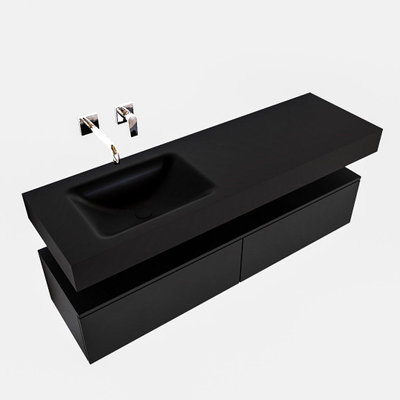 MONDIAZ ALAN 150cm - meuble bas - 2 tiroirs - lavabo suspendu - vasque à gauche - 0 trous de robinet - urban