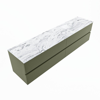 MONDIAZ VICA-DLUX Badkamermeubelset - 200cm - onderkast army - 4 lades - inbouw wastafel cloud rechts - zonder kraangaten - 60cm hoge versie - glace