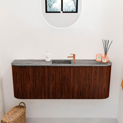 Mondiaz JOYA-DLUX Meuble de salle de bains 113,2cm - arrondis gauche et droite couleur Ruby - Vasque FAYE position Milieu 1 trou de robinet couleur Sombra