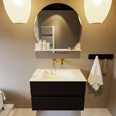 MONDIAZ VICA-DLUX Ensemble meuble de salle de bains - 80cm - meuble bas Urban - 2 tiroirs - vasque encastrée Cloud centrale - sans trous de robinet - version haute 60cm - Frappe