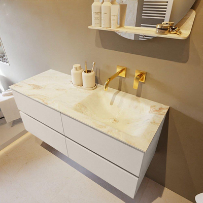 MONDIAZ VICA-DLUX Ensemble meuble de salle de bains - 120cm - sous-meuble linen - 4 tiroirs - lavabo encastré cloud à droite - sans trous de robinet - version haute 60cm - frape