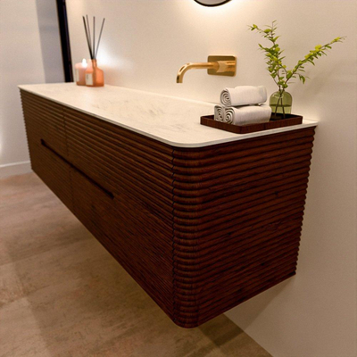 Mondiaz CIRO-DLUX Ensemble de meubles de salle de bains - 170x45x50cm - Vasque solid surface Opalo - 1 bassin à droite - sans trous de robinet - 4 tiroirs - Ruby