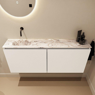 MONDIAZ TURE-DLUX Meuble de toilettes 120cm Talc. EDEN vasque Glace position gauche. Sans trou de robinet.