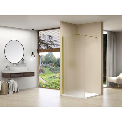 Van Rijn Products ST01 Vaste wand - 118x200cm - gesatineerd glas - dikte 8mm - muurprofiel - stabilisatiestang - messing