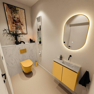 MONDIAZ TURE-DLUX Meuble toilette - 60cm - Ocher - EDEN - vasque Opalo - position droite - sans trou de robinet