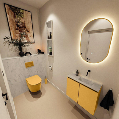 MONDIAZ TURE-DLUX 60cm toiletmeubel Ocher. EDEN wastafel Opalo positie rechts. Zonder kraangat.