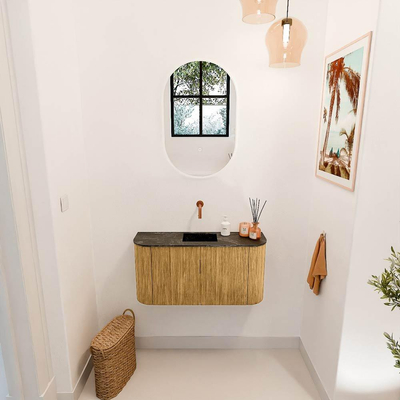 Mondiaz JOYA-DLUX 83.2cm meuble de salle de bains WC - arrondi gauche et droite couleur Chêne - Vasque FAYE position Milieu Sans trou de robinet couleur Lava.