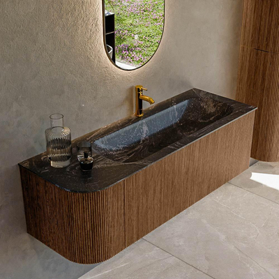 MONDIAZ KURVE-DLUX 135cm Meuble salle de bain avec module 25 G - couleur Walnut - 1 tiroir - 1 porte - vasque BIG MEDIUM droite - 1 trou de robinet - couleur Lava