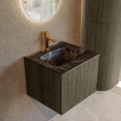 Mondiaz KURVE-DLUX Badkamermeubelset - 50x46x40cm - 1 lade - wastafel solid surface - midden - 1 kraangat - Shadow
