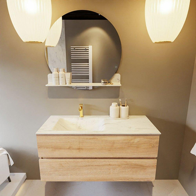 MONDIAZ VICA-DLUX Ensemble meuble de salle de bains - 110cm - meuble bas Washed oak - 2 tiroirs - lavabo encastré cloud à gauche - 1 trou de robinet - version haute 60cm - Opalo