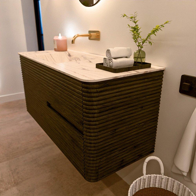 Mondiaz CIRO-DLUX Ensemble de meuble de salle de bains - 110x45x50cm - Vasque en solid surface Nata - 1 bassin à gauche - sans trous de robinet - 2 tiroirs - Shadow