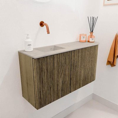 Mondiaz JOYA-DLUX 81.6cm toiletmeubel - ronding rechts kleur Dusk - Wastafel FAYE positie Links Zonder kraangat kleur Opalo.