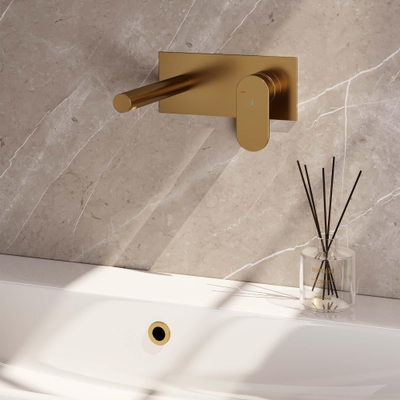 BRAUER Gold Edition Wastafelmengkraan inbouw - rechte uitloop links - hendel breed plat - inclusief inbouwdeel - afdekplaat - model C 1 - PVD - geborsteld goud