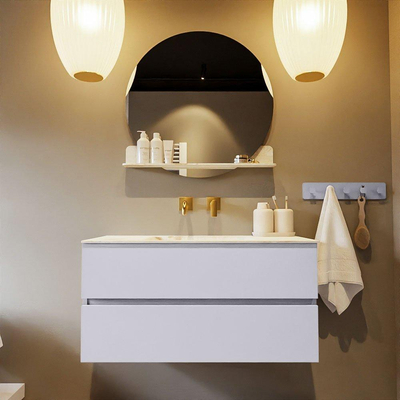 Mondiaz VICA-DLUX ensemble de meuble de salle de bain - 100cm - meuble sous-vasque cale - 2 tiroirs - lavabo encastré cloud milieu - sans trous de robinet - version haute de 60cm - frape