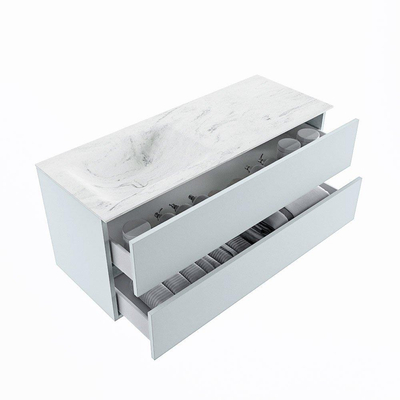 Mondiaz VICA-DLUX Ensemble de meuble de salle de bain - 120cm - meuble sous-vasque argile - 2 tiroirs - lavabo encastré nuage gauche - sans trous de robinet - version haute 60cm - opalo