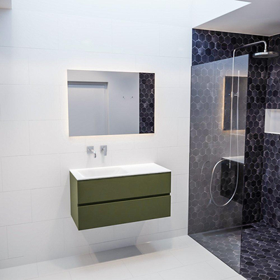 Mondiaz VICA ensemble de meuble de salle de bain - 100cm - meuble sous-vasque armée - 2 tiroirs - lavabo nuage gauche - sans trou de robinet version XL 60cm de haut