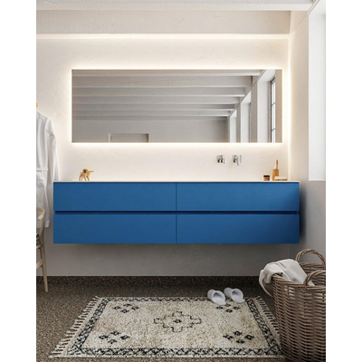 Mondiaz VICA ensemble de meuble de salle de bain - 200cm - meuble sous-vasque jeans - 4 tiroirs - lavabo moon droite - sans trou de robinet - miroir LED - version XL 60cm de haut